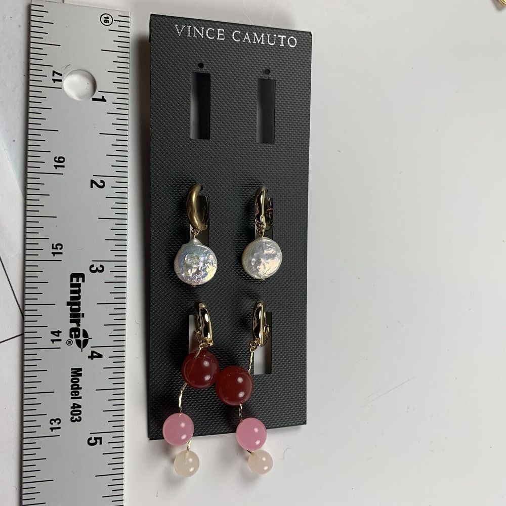 Vince Camuto Women's Jewelry Gold Pearl Dangle Drop Huggie Earrings Set -‎ Lot